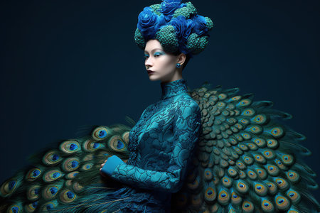 Beautiful young woman with peacock feathers. Beauty, fashion.の素材