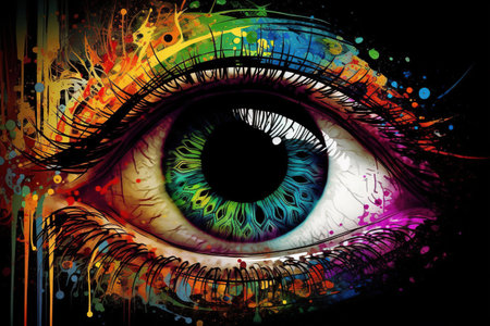 Colorful eye with abstract grunge background. Psychedelic design.の素材