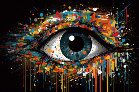 abstract colorful eye on black background, vector illustration eps10の素材