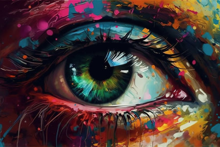 Beautiful woman eye with color splashes. Digital art painting.の素材