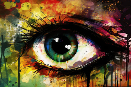Colorful eye on abstract colorful background. Digital painting. Illustration.の素材