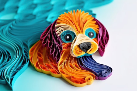 Cute dog made from paper on white background. 3D rendering.の素材