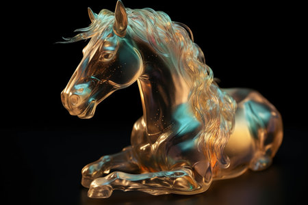 Horse statue on a black background. 3d rendering, 3d illustration.の素材