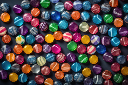 Colorful candies on dark background. Top view. Flat lay.の素材