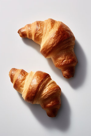 two croissants on white background, top view, close upの素材