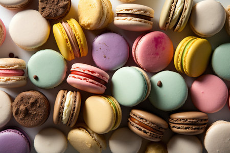 Colorful macaroons on a white background. Top view.の素材