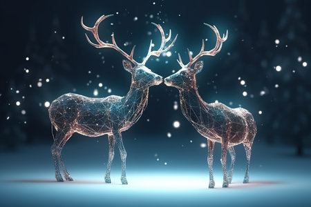 3d rendering of a pair of reindeer with antlersの素材