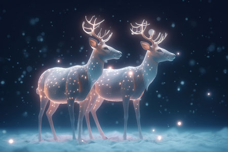 Christmas background with two deer. 3d rendering, 3d illustration.の素材