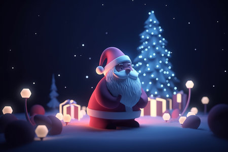 Santa Claus in front of a christmas tree. 3d renderingの素材