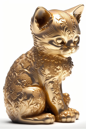 Golden cat on a white background. 3D illustration. Isolated.の素材