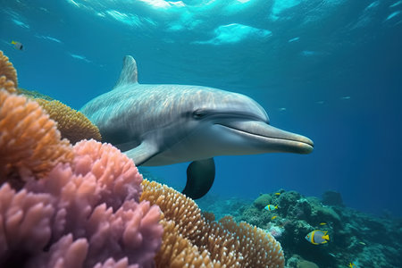 Dolphin swimming on coral reef in the Red Sea, Egypt.の素材