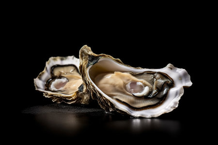 Oysters on a black background. Close-up image.の素材