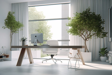 Modern office interior with furniture and daylight. Mock up, 3D Renderingの素材