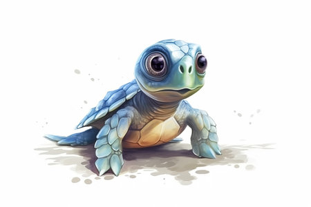 turtle isolated on white background, watercolor illustration, digital paintingの素材