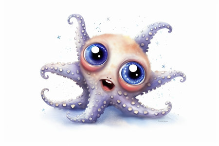 Illustration of a cute cartoon octopus on a white background.の素材