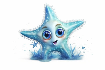 cartoon scene with starfish on white background - illustration for childrenの素材