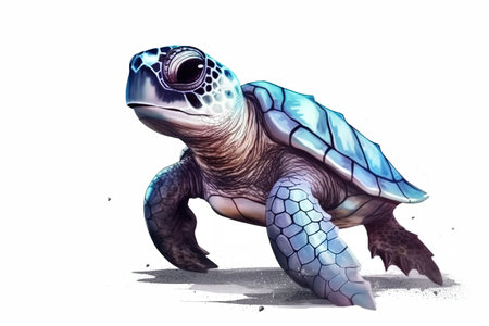 Turtle isolated on white background. 3d rendering. Computer digital drawing.の素材