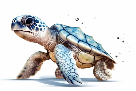 Sea turtle isolated on white background. 3D illustration. Vintage style.の素材