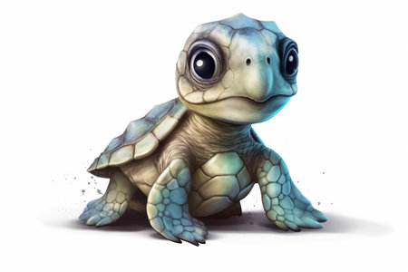 3D digital render of a cute baby turtle isolated on white backgroundの素材