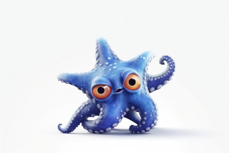 Blue octopus isolated on white background. 3D illustration. Funny cartoon character.の素材