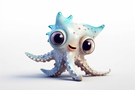 Funny blue octopus isolated on white background. 3d illustrationの素材