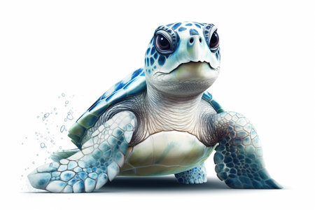 watercolor Cute sea turtle isolated on white background. 3D illustration.の素材