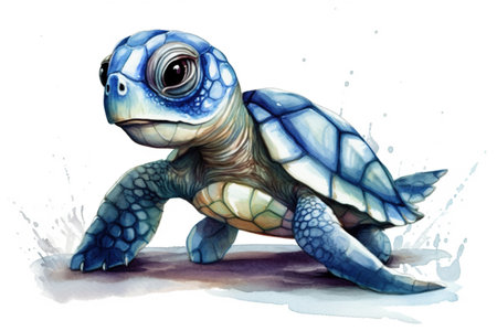 watercolor drawing of a blue turtle on a white background, isolatedの素材