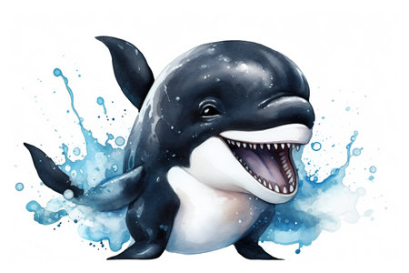 Cartoon character of dolphin with happy expression - 3D Illustrationの素材