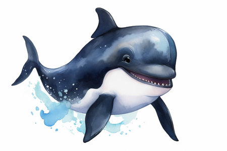 Cartoon character of dolphin with happy expression - 3D Illustrationの素材