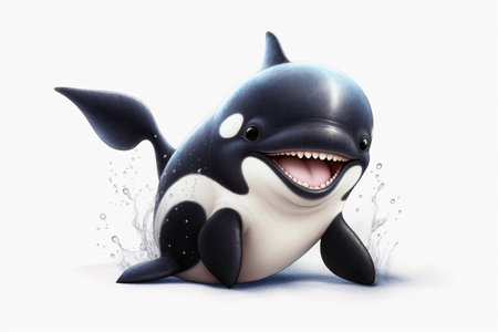 Cartoon character of dolphin with happy expression - 3D Illustrationの素材
