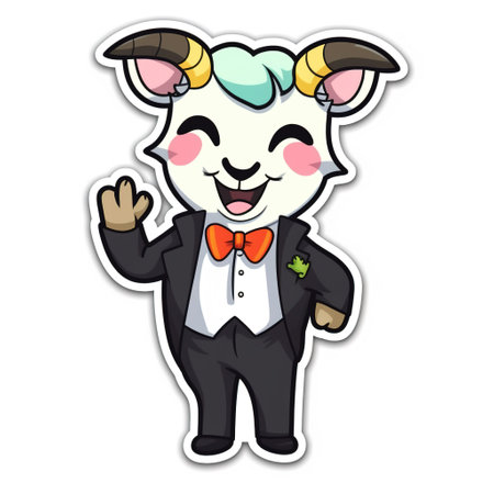Vector illustration of funny cartoon goat in tuxedo and bow tieの素材