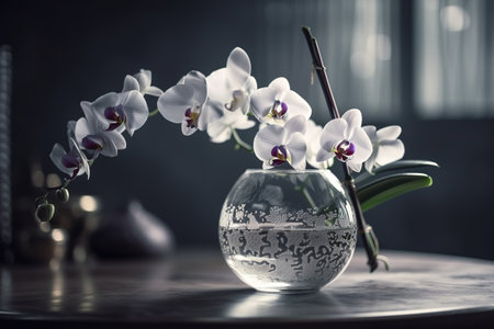 Orchid in a vase on a dark background. Still lifeの素材