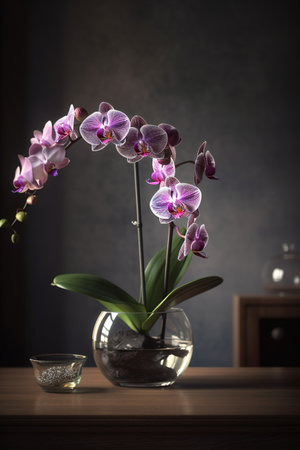 White orchid in a vase on a dark background. Still life.の素材