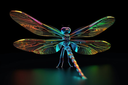 Dragonfly on a black background. 3D illustration. 3D rendering.の素材