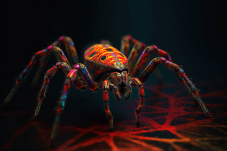 Macro shot of a spider on a black background. Animal.の素材