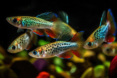 Guppies fish in the aquarium, close-up.の素材