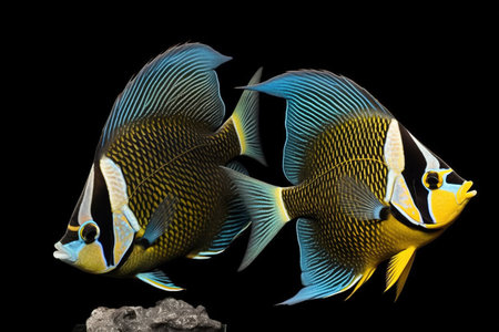 angelfish on a black background. Tropical fish. Close-up.の素材