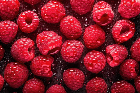 Fresh raspberries on a black background, close-up.の素材