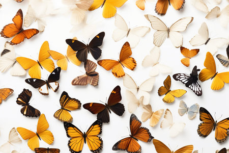 butterflies on a white background, close-up, top viewの素材