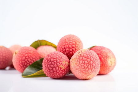 Fresh lychee fruit on white background, Litchi chinensisの素材
