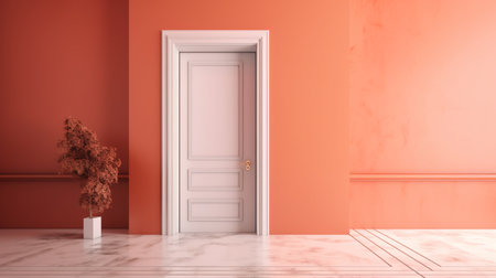 Interior of an empty room with a white door. 3d renderingの素材