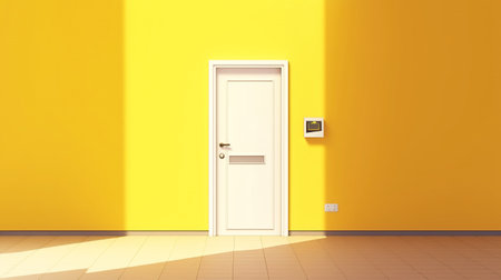 3d rendering of a white door in an orange room with yellow wallの素材