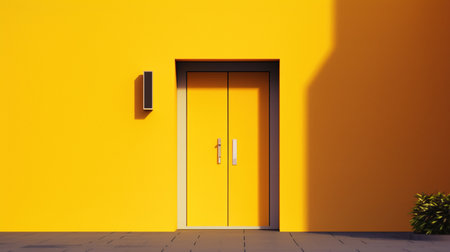 3d rendering of a yellow room with a door and a windowの素材