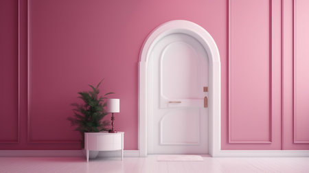 Interior of a pink room with a white door - 3D renderingの素材