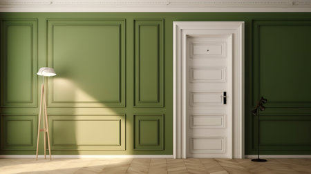 Green interior with door and lamp. 3d render illustration mock upの素材