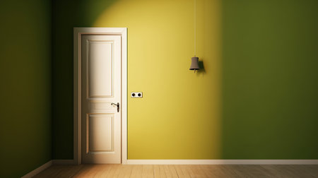 Interior of a room with a green wall and a door - renderingの素材