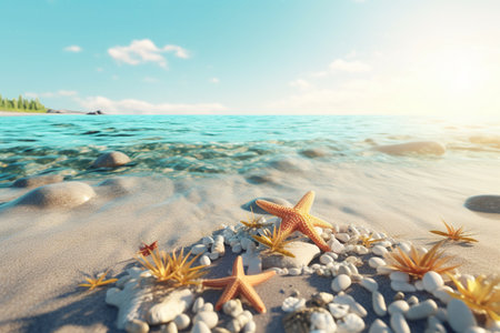 Starfishes on the beach. Summer vacation and travel concept.の素材