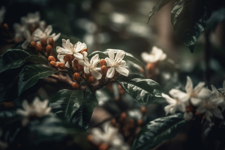 Coffee tree blossom with filter effect retro vintage style.の素材