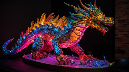 Colorful dragon statue on black background. Chinese New Year concept.の素材