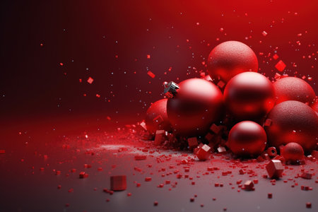 Christmas background with red baubles and confetti. 3D renderingの素材